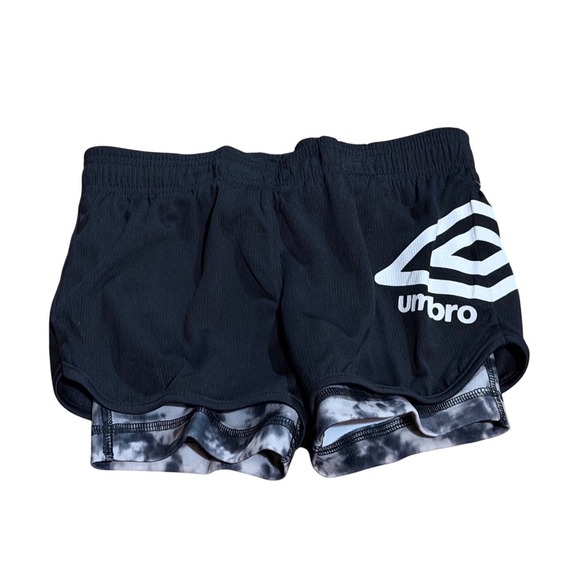 Umbro Other - Umbro Running Shorts Black White Marble 2-in-1 Athletic Layered Small 6 Girls